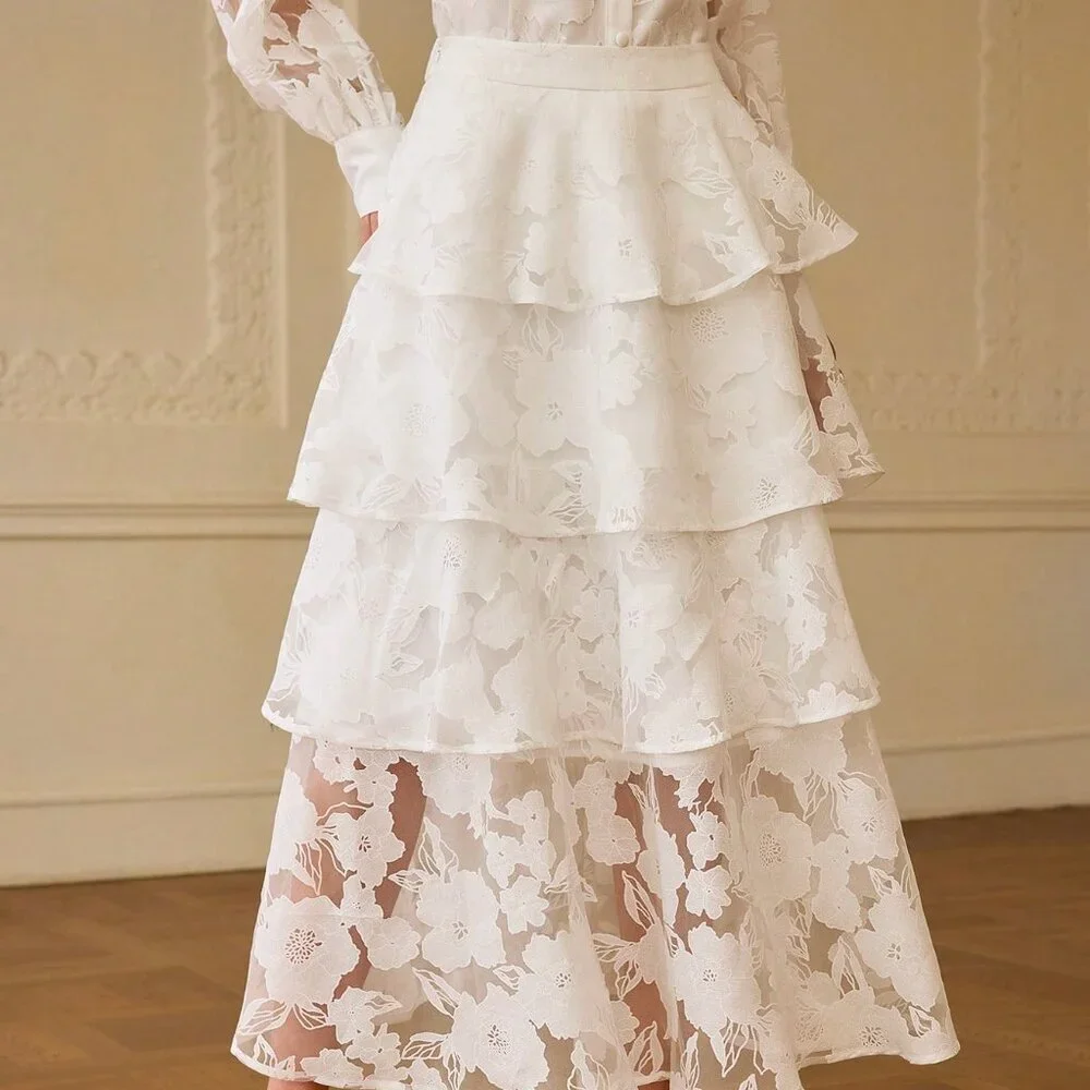 White Elegant Women's Tie-Dye Skirt - Picture 3 of 7